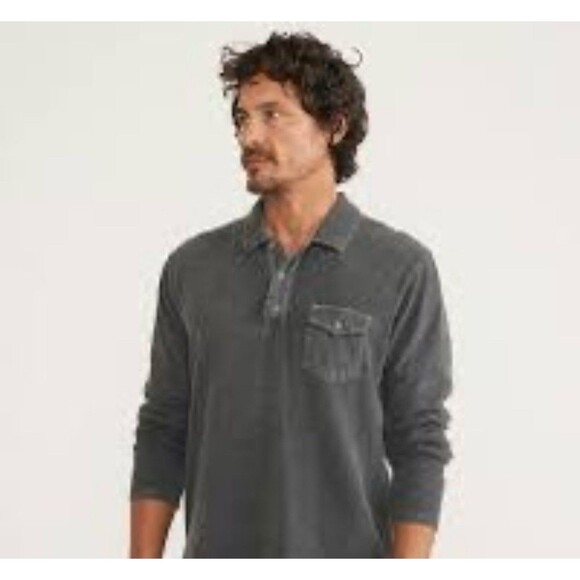 Marine Layer L/XL Shirt Vintage Heavy Slub Polo Gray Long Sleeve Mens NWOT - Picture 1 of 7